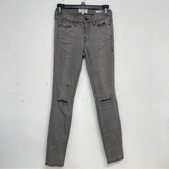 Frame Grey Distressed Le Skinny De Jeanne Jeans Womens 27 High Rise Denim Ankle - Picture 1 of 11